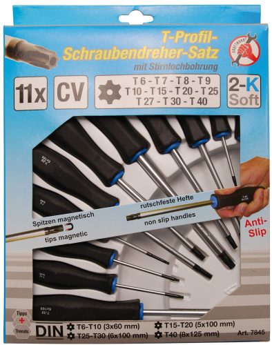 Kraftmann 11 részes biztonsági Torx (fúrt) csavarhúzó készlet (BGS 7845)