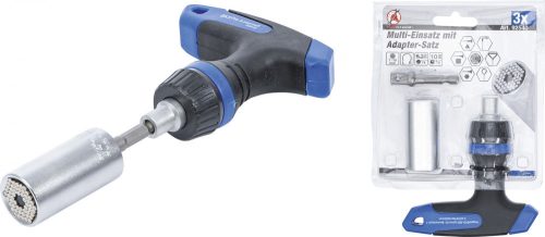 Kraftmann Multi dugókulcs adapterkészlettel, | racsnis-nyeles hajtószárral, T-fogantyús kivitel, átkapcsolható | 3 darabos (BGS 92540)