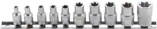 Kraftmann 1/4"-3/8" Dugókulcs fej készlet, E-Torx | E4 - E16 | 10 darabos (BGS 9548)