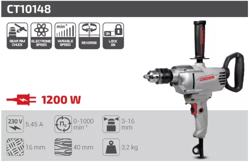 CROWN CT10148 Fúrógép - 1200W