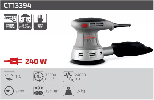 CROWN CT13394 Excentrikus csiszoló - 240 W 125mm - Velcro korong