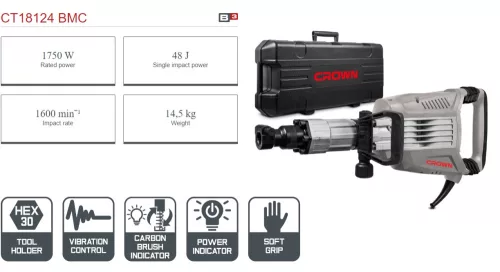 CROWN CT18124-BMC Bontókalapács - 1750 W, 48 J
