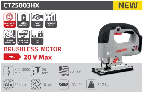 CROWN CT25003HX Akkus szúrófűrész (csak gép)
