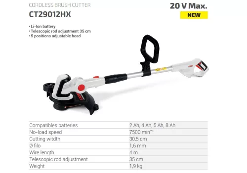 CROWN CT29012HX Akkus szegélynyíró - 20 V akku és töltő nélkül
