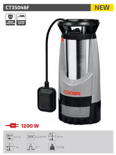 CROWN CT35046F Búvárszivattyú - 1200W - úszókapcsoló