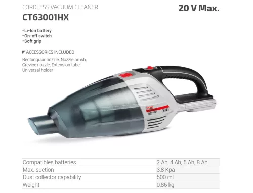 CROWN CT63001HX Akkus porszívó 20V - akku, töltő és koffer nélkül