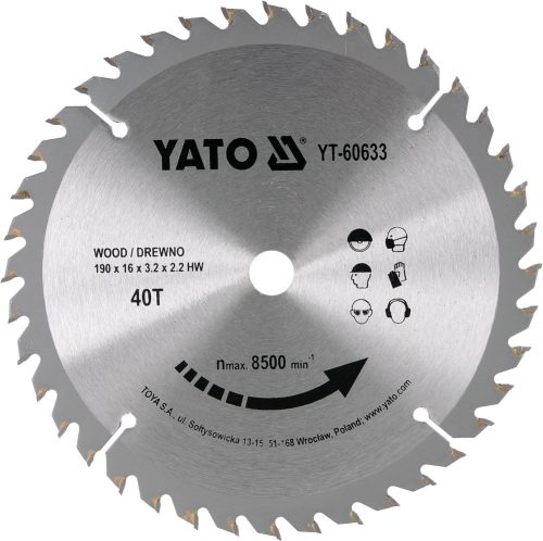 YATO Fűrésztárcsa fához 190/40/16mm (YT-60633)