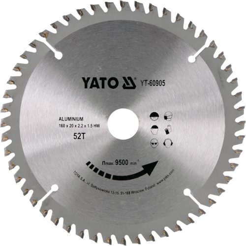 YATO Fűrésztárcsa Alumíniumhoz 160x52Tx20 mm (YT-60905)
